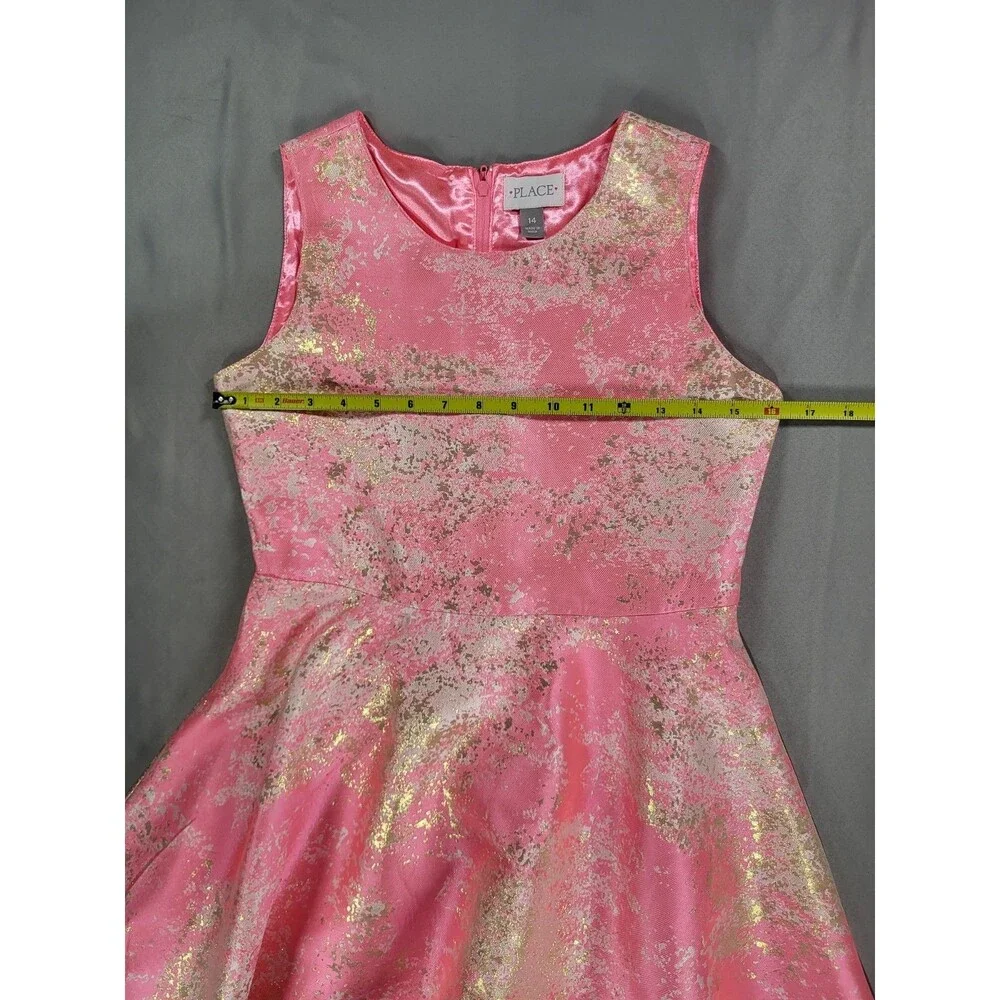 The Children's Place Girls Pink & Gold Metallic Brocade Party Dress Size 14